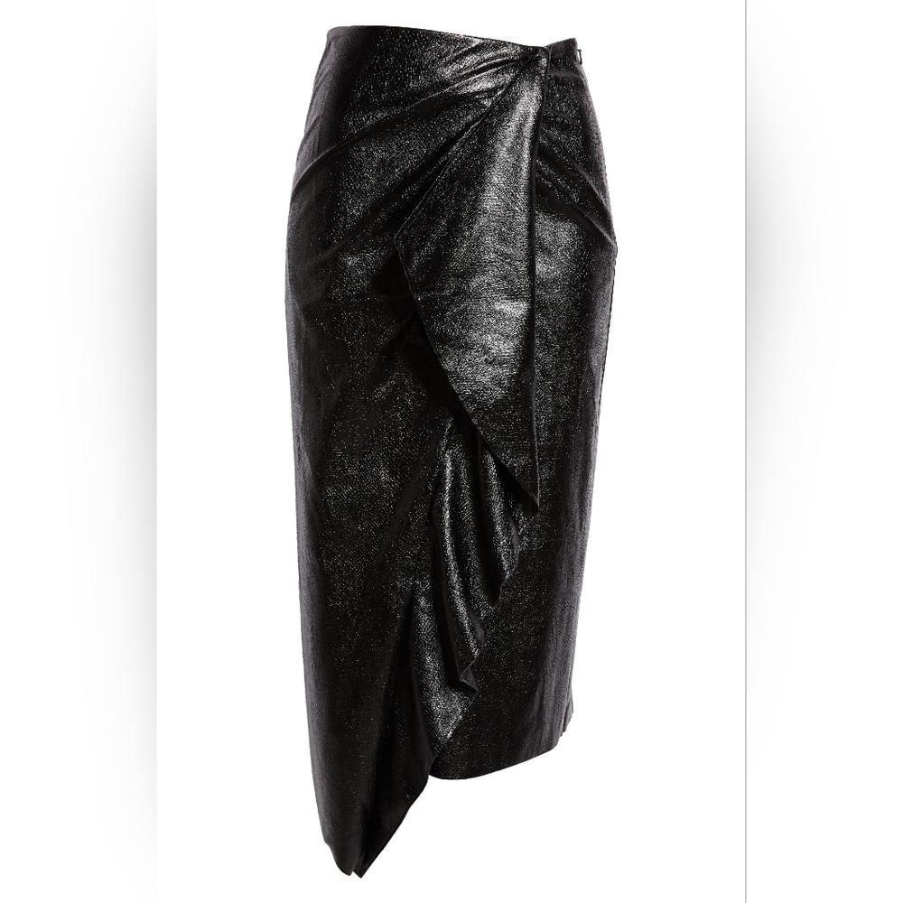 Ramy Brook Shimmery Black Draped Midi Skirt